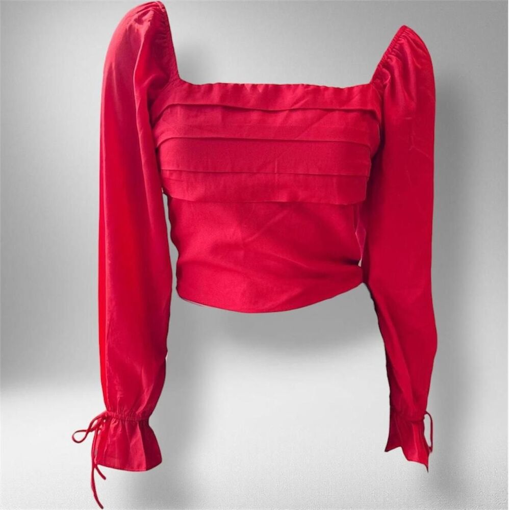 Audrey Parks Red Off-Shoulder Ruffle Crop Top – Size M